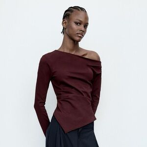 NWT Asymmetrical Zara Top, Burgundy
